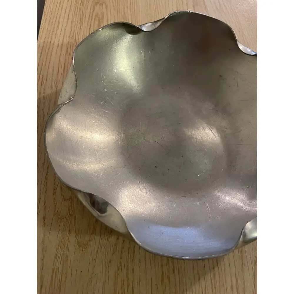Vintage 7” F.J. Pulsifer Ruffled Scalloped Pewter Round Dish